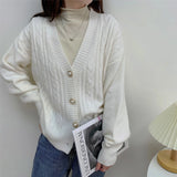 And Winter New Cashmere V-Collar Twist Sweater Women's Korean Version Lazy Cardigan Jacket-Outfit