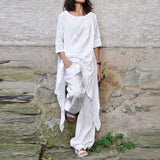 ZANZEA Fashion 2PCS Wide Leg Pants Sets Spring O-Neck Long Sleeve Blouse Suits Oversized Women's Tracksuit Casual Solid