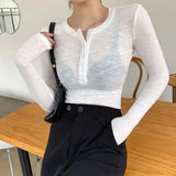 Spring Thin Cotton T-shirts Tees Women's Elastic Slim Solid Soft Semi-transparent O-neck Tshirt Top Real Photos-Outfit