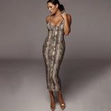 Fongt Women's Dress Sling Skirts With Long-Ed-Banded Deep V-Neck Dress Animal Prints