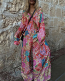 Fashion Printed Long Sleeve V-Neck Loose Pants