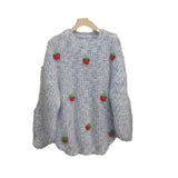 Women's Wear 2024 Autumn And Winter New Lazy Strawberry Decorated Color Pullover Long-Sleeved Knitted Sweater-Outfit