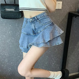Fashion Women Ruffles Denim Skirt Sexy High Waist Ball Gown A Line Mini Skirts Summer New Preppy Style Korean Female