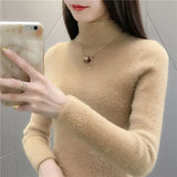 High Quality Faux Fur Women Knitted Sweater Winter Warm Turtleneck Pullover Female Top Casual Thick Korean Loose