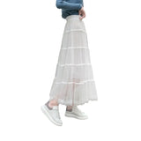 Fongt New Long Lace Layer Patchwork Mesh Skirt Over The Knee A Word Versatile Vertical Skirt Female Autumn-Outfit