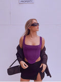 Mesh Square Neck Corset Top-Outfit