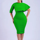 Fongt Large-Size Female Decoration Height Waist Lotus Side Temperament Commuter Pencil Skirt Dress