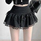 Fongt Retro Lace Irregular Low-Rise Half-Dress Temperament Holiday Folding Folded Thin A-Word Skirt