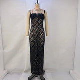 Fongt New Women's Fashion One-Word Collar Sexy Perspective Lace Slim Halter Dress-Outfit