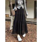 Embroidered Patchwork Spliced Maxi Skirt-Outfit