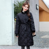 Jacket Long Fashion Winter Clothes Size Long Sleeve Stand Belt Korean Black Ropa Para Mujer Chaqueta Casaco