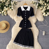 Fongt Collar Short-Sleeved Shirt Top High Waist Shows Thin Pleated Skirt Two Sets Of Summer-Outfit