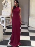 Knitted Turtleneck Pleated Tank Maxi Dress-Outfit