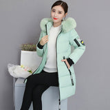 2024 Cotton-Padded Clothes Female Long Style Slim Thin Cotton Coat Big Size Big Wool Collar Thick Large Size Cotton-Padded Jacket Tide-Outfit