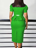Fongt New Women's Clothing Collar Fashion Temperament Short-Sleeved OL Tongle Lotus Side Waist African Dress