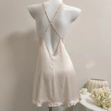 Fongt Pajamas Women Spring And Autumn Pure Lusty Ice Silk Thin Small Breast With Chest Cushions Hanging Aja Skirt Home Suit