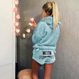 2023 Women's Cat Embroidered Pajamas Hooded Casual Set Two-Piece Fashion-Outfit