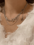 Rhinestone Star Decor Layered Chain Necklace-Outfit