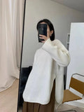 Sweater Side Fork Thick Loose Middle and Long Oversize Sweater Woman O-Neck Autumn and Winter Fashion Knitted