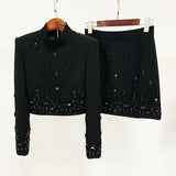 Fongt Trendy French Romance New Heavy Industry Nail Beads Drill Short Top Skirt Set Two Sets