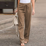 Simple Comfortable Elastic Waist Linen Trousers