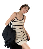 Design With A Sense Of Niche Striped Temperament Sling Dress Women Summer Sweet Hot Girl Style Knitted Vest Short
