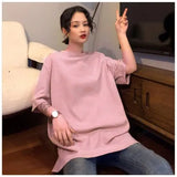 Tee Shirt 7 Solid Color Basic T-shirts Women Casual Harajuku Summer long white black Tops Korean Hipster White T