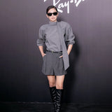 Fongt The Autumn Of 2025, The New Women's Clothing Jennie Is The Same Casual Commuting Long-Sleeved Blouse High-Waisted Loose Shorts