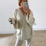V Neck Knitted Oversized Long Sleeve Women Cardigan 2021 Autumn Winter Casual Women's Cardigans
