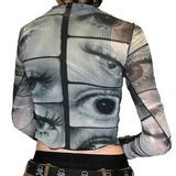 Fongt Autumn New T-Shirt Ins Personality Street Eye Print Slim