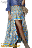 Women‣s Summer Casual Long Skirt Vintage Printing High-waist Irregular A-line