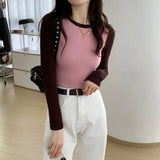 Long-Sleeved T-Shirt With A Long Sleeved T-Shirt And A Short-Style Early Spring High-Waist Design