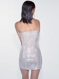 2023 New Summer Women's Silver Strapless Print Sexy Tight Maxi Mini Bandage Dress Sexy Elegant Celebrity Party