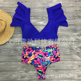 Broken Flower Vintage High Waist Bikini 2025 New Sexy Leaf Side Vest Deep V