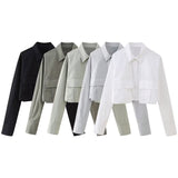 Fongt New Women's ZAPOLO Collar Pocket Coated Short Shirt