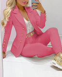 Spring Autumn Two Piece Set Women Office Tracksuits For Ladies Outfits Lapel Collar Double Breasted Blazer Suit Pants