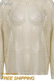 Women Sexy Hollow-out Knit Smock Sweaters Mesh Tops Transparent Fall Winter Loose Round Neck Long Sleeve Pullover Knitwear
