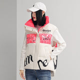 Down Vest Jacket Women Autumn Winter Patchwork Letter Print Stand Collar White Duck Down Waistcoat Lady Outerwear Tank