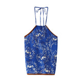 Spring Print Neck-Hanging Blouse 3739028-Outfit