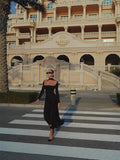 Off-Shoulder Long Sleeve Flare Maxi Dress-Outfit