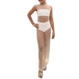 Spring And Summer Explosion Of Women's Net Yarn Beads Perspective Sexy Burqa Long