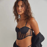Fongt Corset Women's Thin Cup Long Fish Bone Girded Body Of Beautiful Vest-Back Bosom Large Bra Display Small Sexy Bra