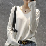 Fongt Style Autumn Winter Woolen Sweater Female V Gets Short Money Inside Build Head Sweater Slim Bottom Sweater-Outfit