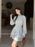 Fongt Xixi 2025 Autumn New White Standard Temperament High-Necked Long-Sleeved Plus Velvet Dress High-End Short Dress Women 88455