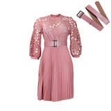 Fongt Women's 2025 New Temperament Pure Color Lace Hook Hollow Press Dress