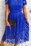 Patchwork Short Sleeve Solid Dress Slash Neck Women Maxi Summer Dress Casual Backless Vintage Streetwear Dress