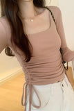 Girls' Solid Color Square Collar Long-Sleeved T-Shirt The New Autumn Style Is Slim, Slim And Underwear.-Outfit