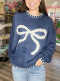 Bow Jacquard Sweater-Outfit