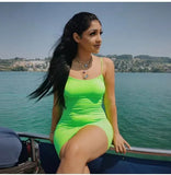Fongt Summer New Ladies Dress Simple Design Club Hanging Neck Sexy Waist Slimed Body