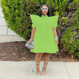 Dress High Waist Retro Pleated Puff Sleeve Loose Women's